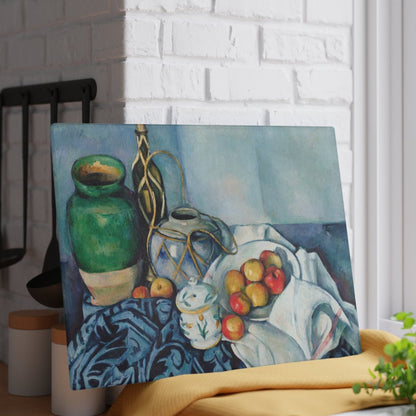 Still Life With Apples in Blue | Glass Chopping Board - Glass Chopping Board - Piccolo Fiore Prints
