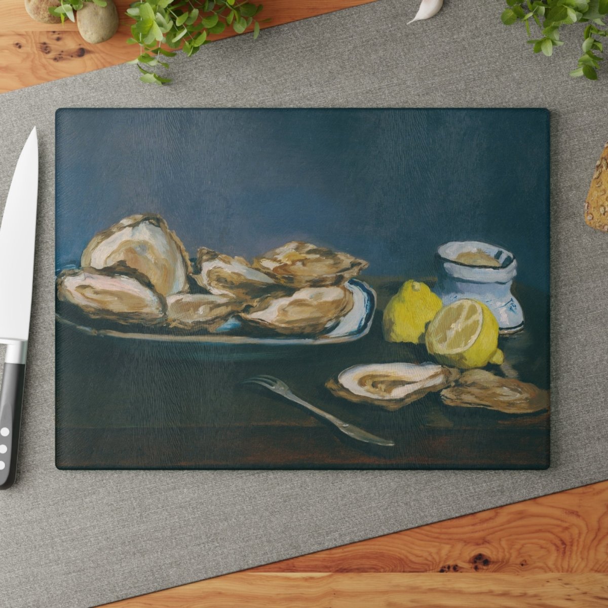 Still Life with Oysters and Lemons | Glass Chopping Board - Glass Chopping Board - Piccolo Fiore Prints