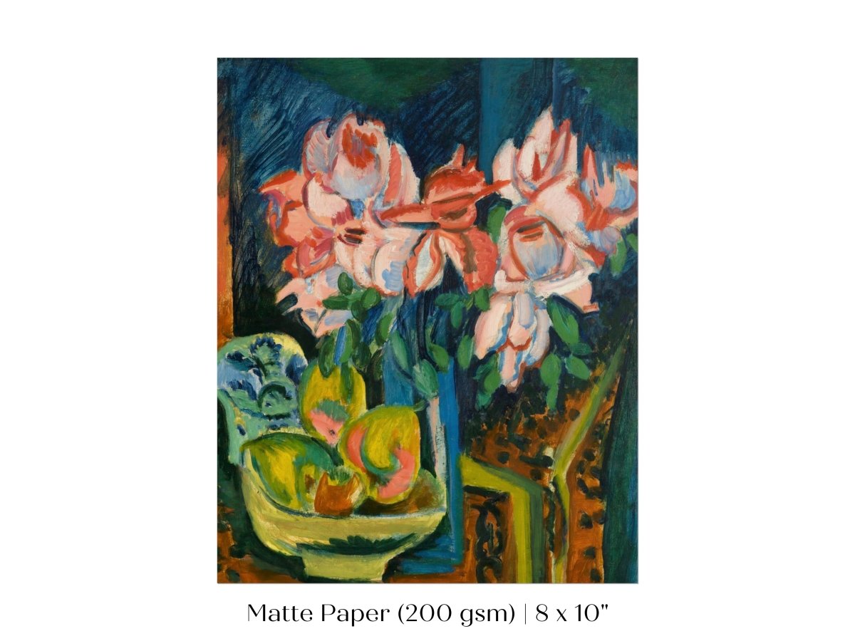 Still Life with Pink Roses and Fruit | P302 - Single Art Prints - Piccolo Fiore Prints