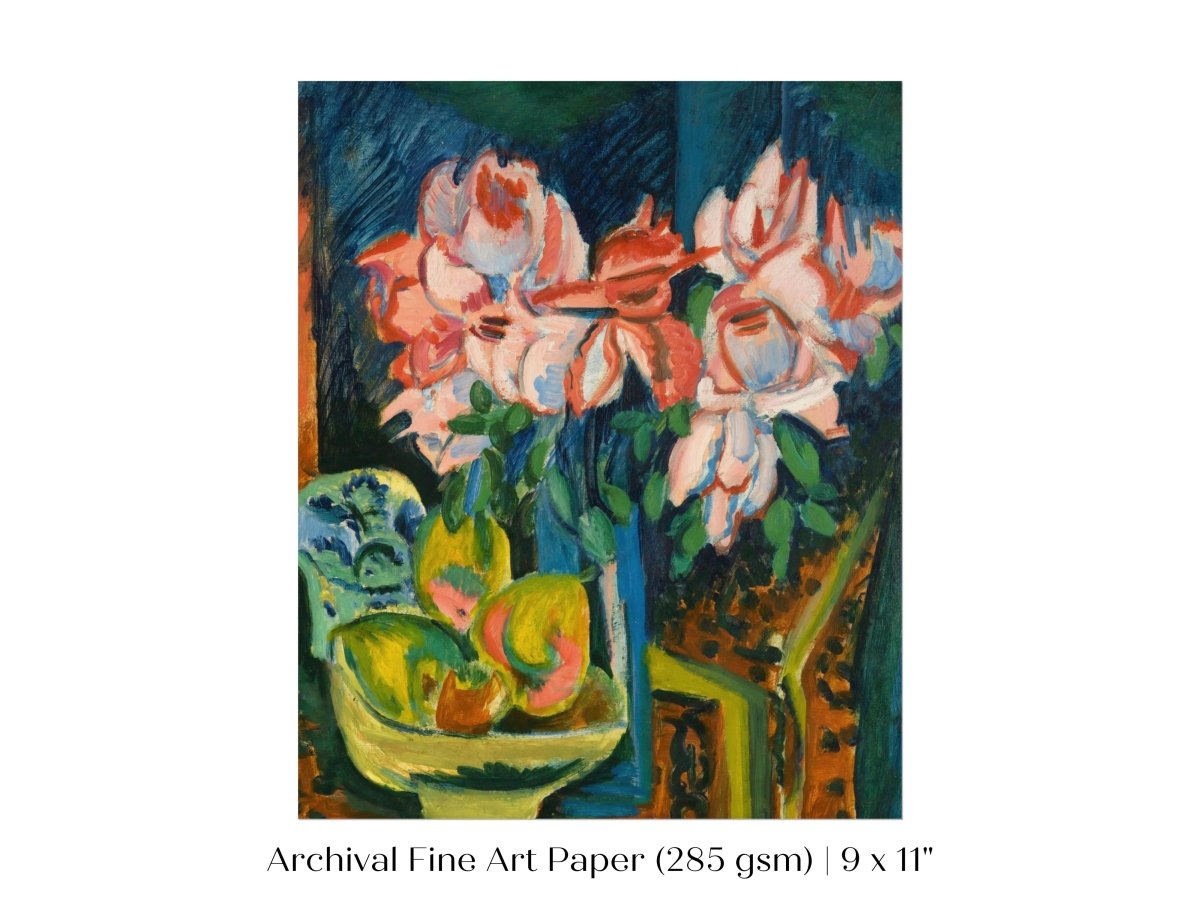 Still Life with Pink Roses and Fruit | P302 - Single Art Prints - Piccolo Fiore Prints