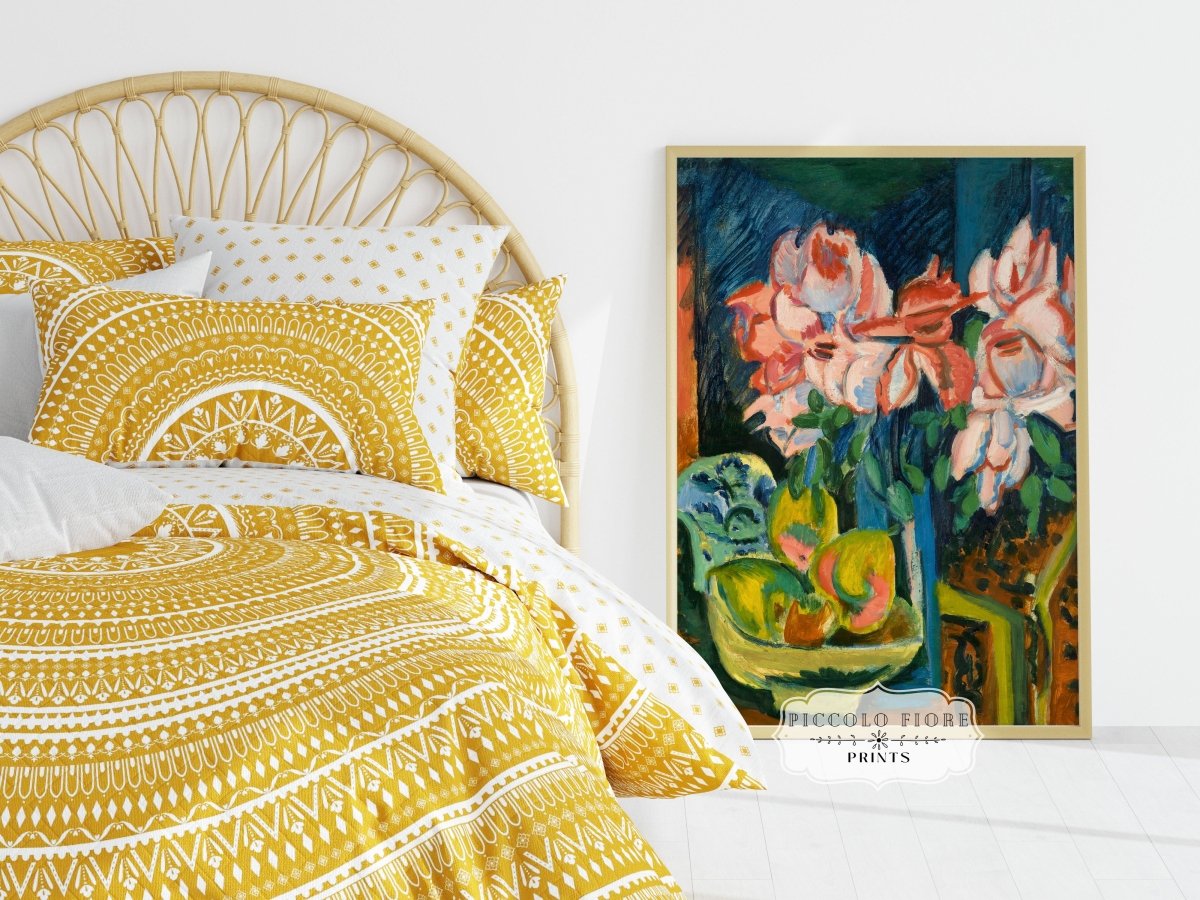 Still Life with Pink Roses and Fruit | P302 - Single Art Prints - Piccolo Fiore Prints