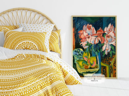 Still Life with Pink Roses and Fruit | P302 - Single Art Prints - Piccolo Fiore Prints