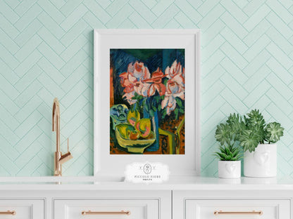 Still Life with Pink Roses and Fruit | P302 - Single Art Prints - Piccolo Fiore Prints