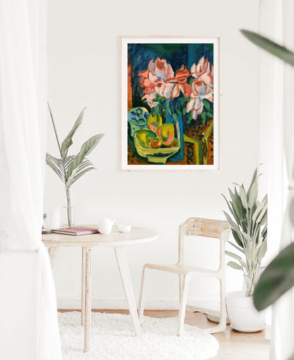 Still Life with Pink Roses and Fruit | P302 - Single Art Prints - Piccolo Fiore Prints