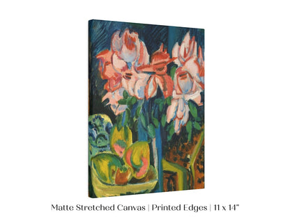 Still Life with Pink Roses and Fruit | P302 - Single Art Prints - Piccolo Fiore Prints