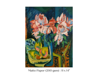 Still Life with Pink Roses and Fruit | P302 - Single Art Prints - Piccolo Fiore Prints