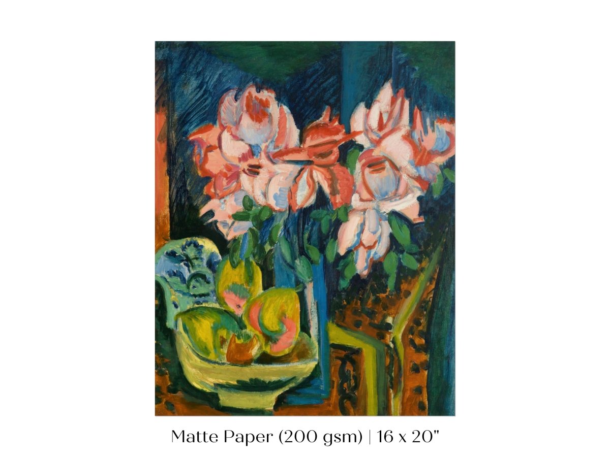 Still Life with Pink Roses and Fruit | P302 - Single Art Prints - Piccolo Fiore Prints