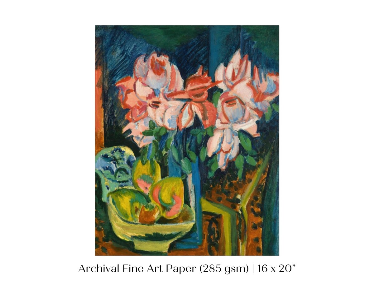 Still Life with Pink Roses and Fruit | P302 - Single Art Prints - Piccolo Fiore Prints