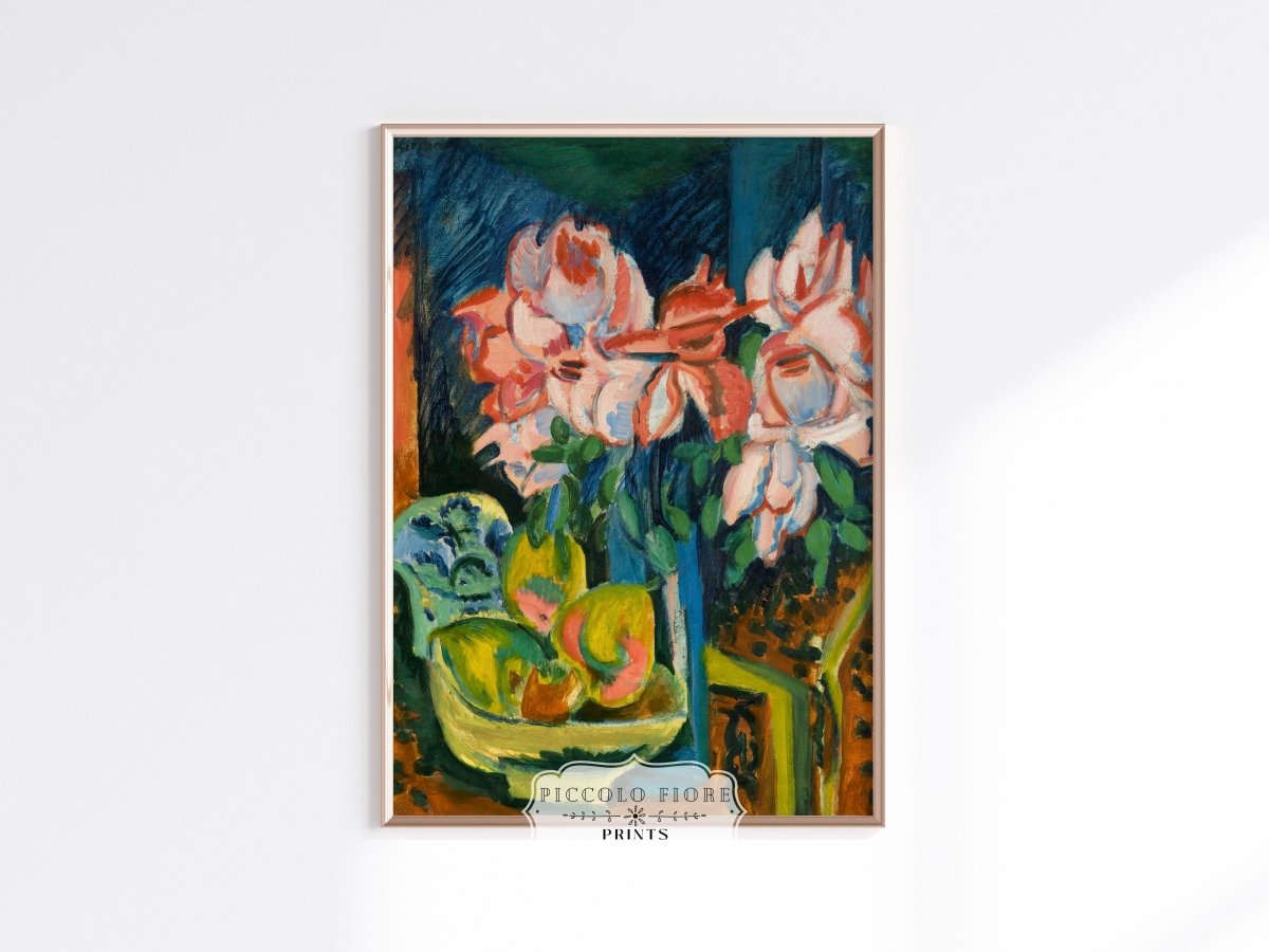 Still Life with Pink Roses and Fruit | P302 - Single Art Prints - Piccolo Fiore Prints