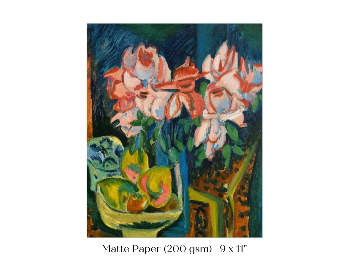 Still Life with Pink Roses and Fruit | P302 - Single Art Prints - Piccolo Fiore Prints