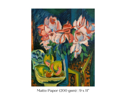 Still Life with Pink Roses and Fruit | P302 - Single Art Prints - Piccolo Fiore Prints