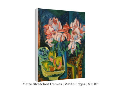 Still Life with Pink Roses and Fruit | P302 - Single Art Prints - Piccolo Fiore Prints