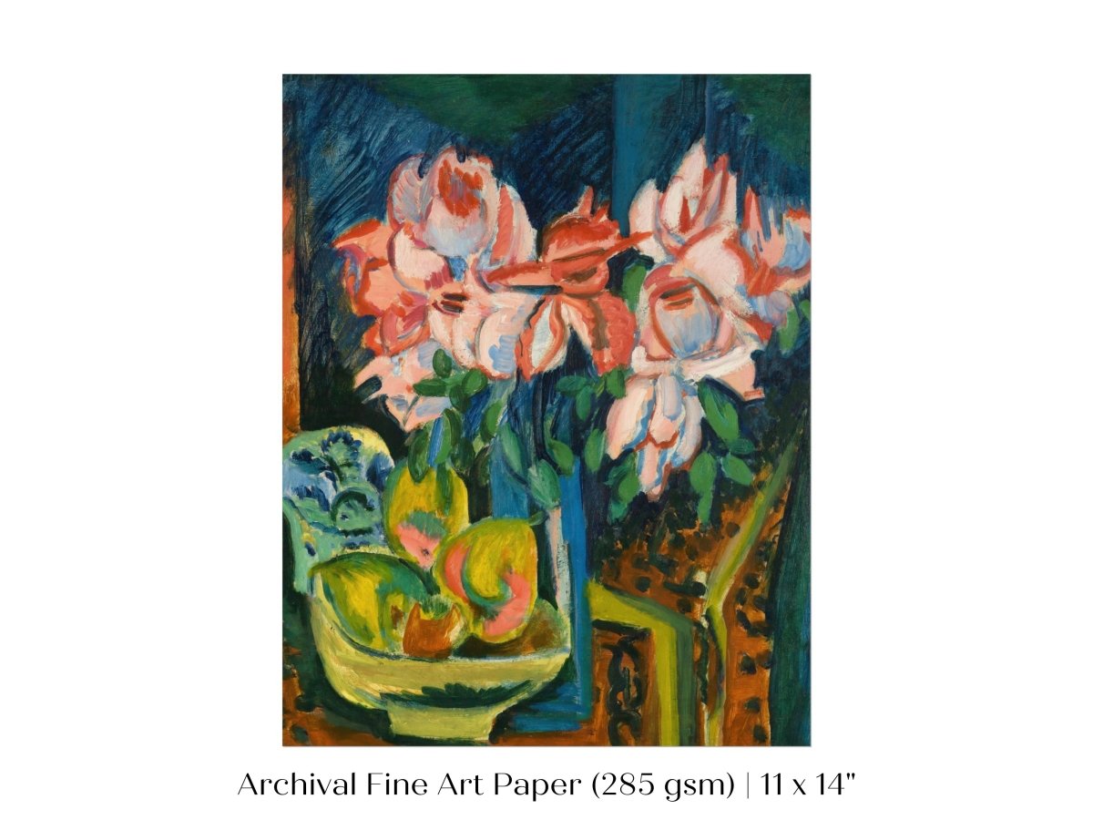 Still Life with Pink Roses and Fruit | P302 - Single Art Prints - Piccolo Fiore Prints