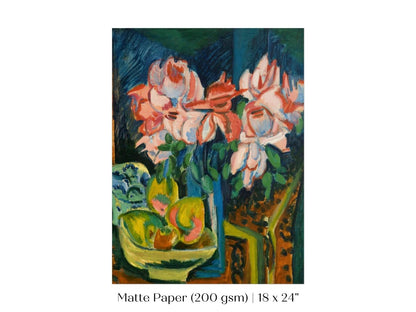 Still Life with Pink Roses and Fruit | P302 - Single Art Prints - Piccolo Fiore Prints