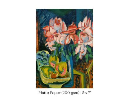 Still Life with Pink Roses and Fruit | P302 - Single Art Prints - Piccolo Fiore Prints