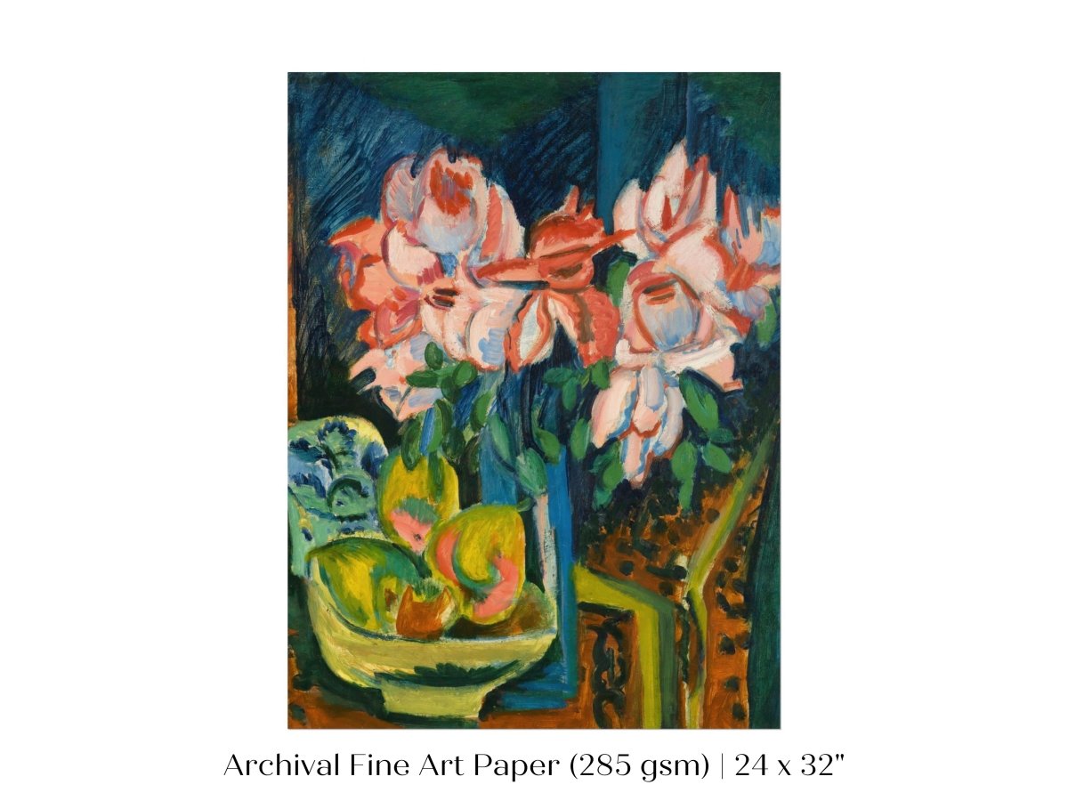 Still Life with Pink Roses and Fruit | P302 - Single Art Prints - Piccolo Fiore Prints