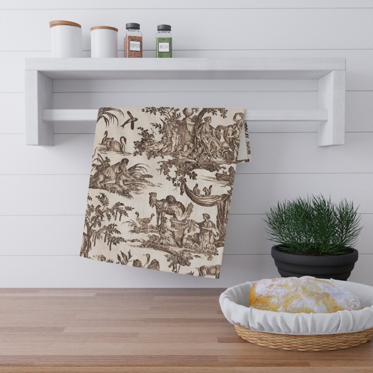 Toile de Jouy in Cream and Brown | Tea Towel - Tea Towel - Piccolo Fiore Prints