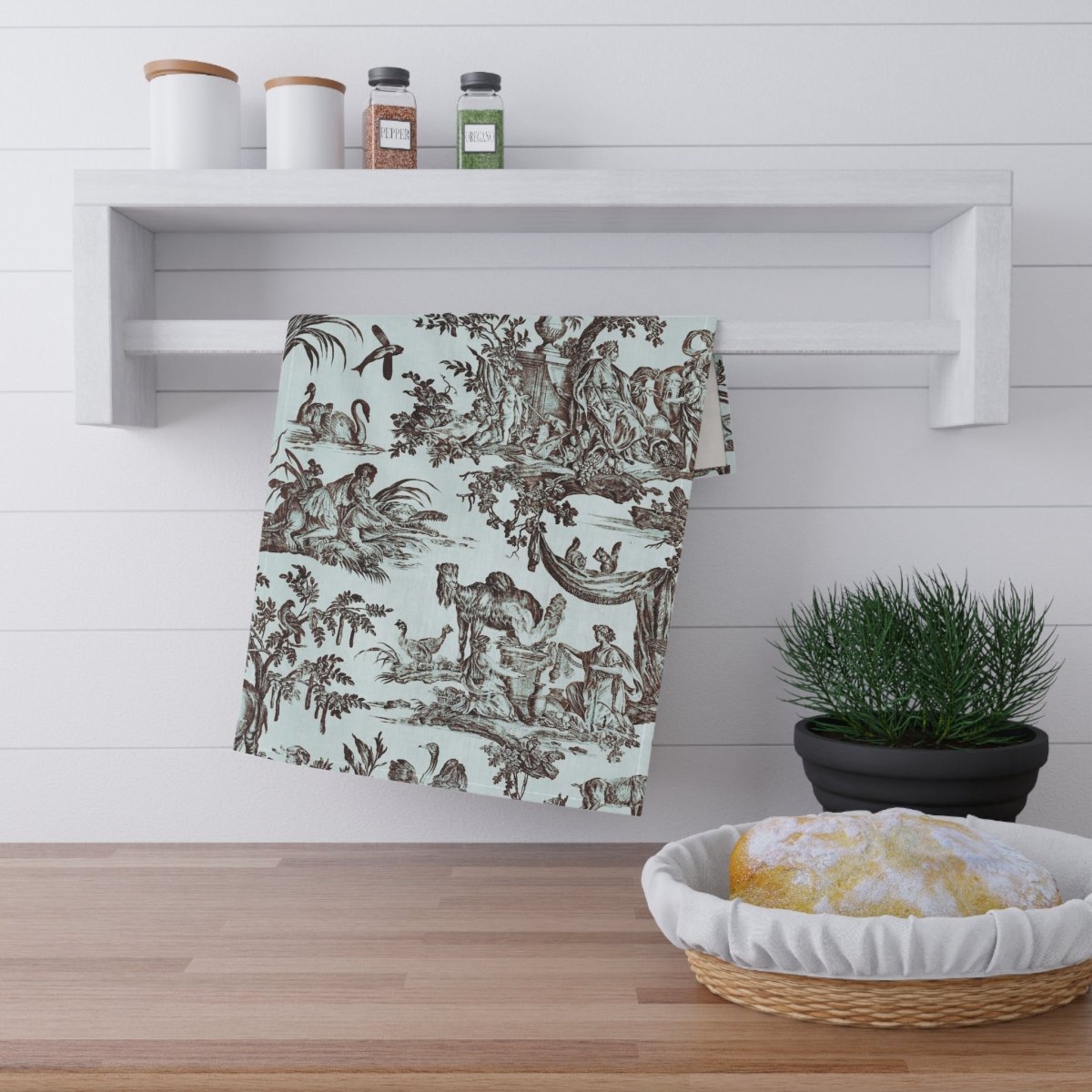 Toile de Jouy in Pale Blue and Brown | Tea Towel - Tea Towel - Piccolo Fiore Prints