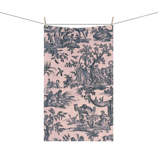 Toile de Jouy in Pink and Dark Navy Blue | Tea Towel - Tea Towel - Piccolo Fiore Prints