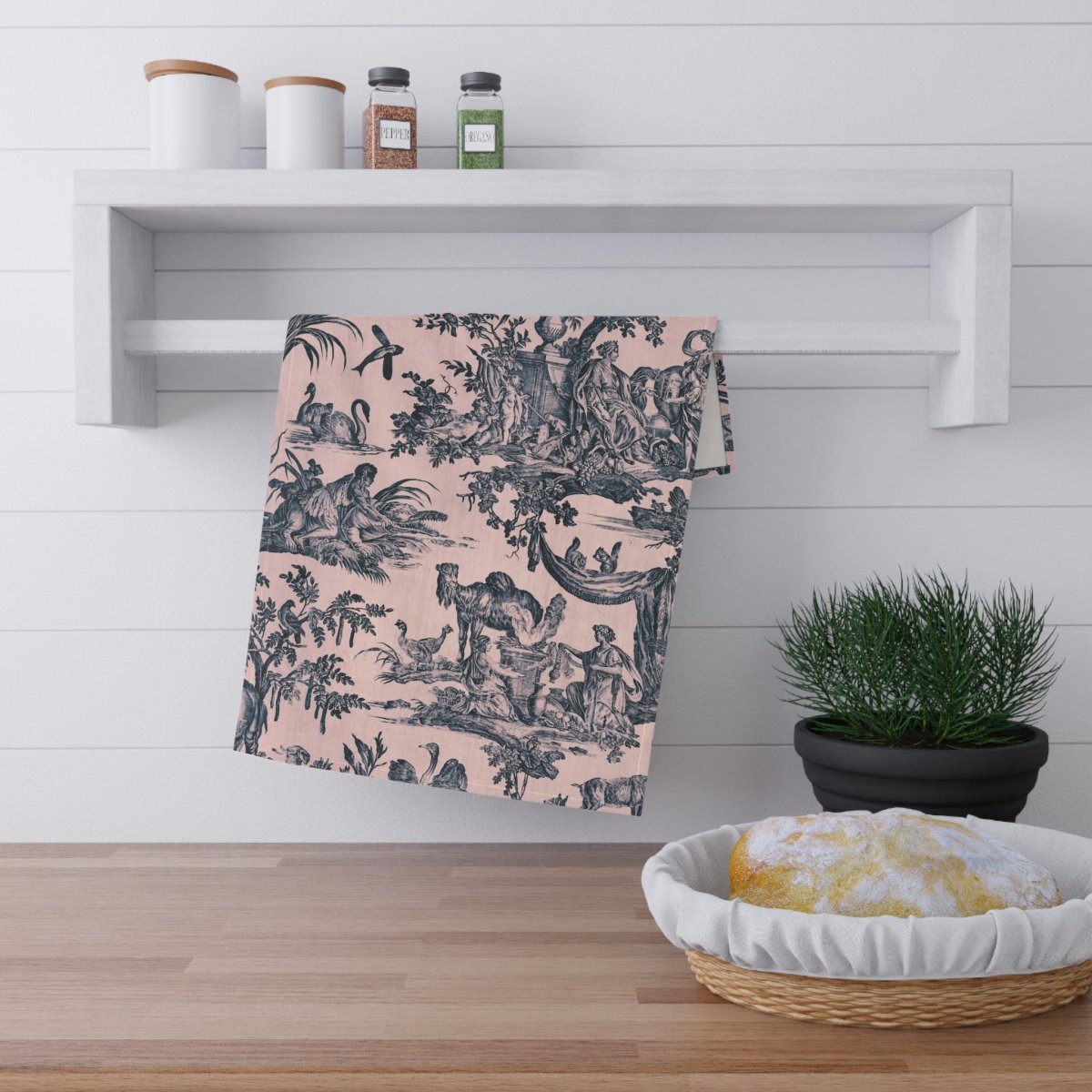 Toile de Jouy in Pink and Dark Navy Blue | Tea Towel - Tea Towel - Piccolo Fiore Prints
