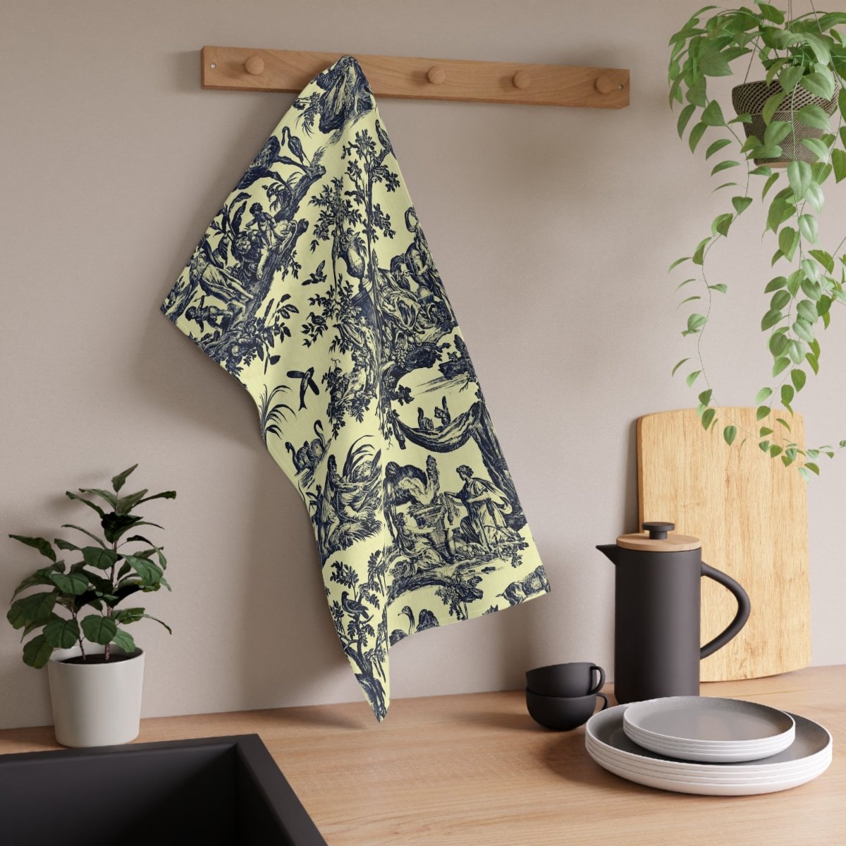 Toile de Jouy in Yellow and Black | Tea Towel - Tea Towel - Piccolo Fiore Prints