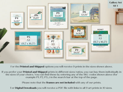 Turquoise Coastal | Gallery Wall Set | 9 Prints | S9 - 1 - Gallery Wall Set - Piccolo Fiore Prints