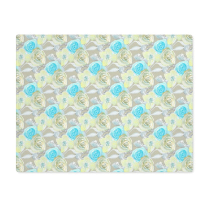 Turquoise Rose Stripe in Beige | Placemat - Cotton Twill Placemat - Piccolo Fiore Prints