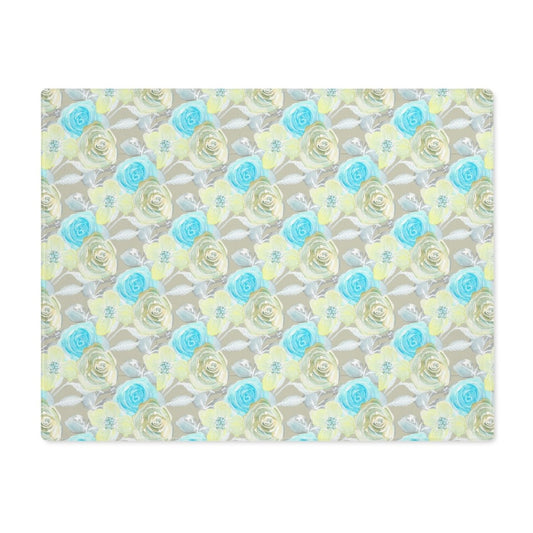 Turquoise Rose Stripe in Beige | Placemat - Cotton Twill Placemat - Piccolo Fiore Prints