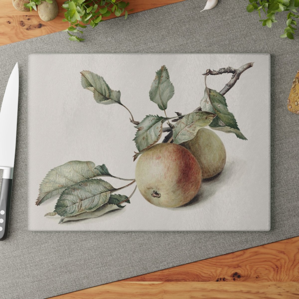 Two Apples on a Branch | Glass Chopping Board - Glass Chopping Board - Piccolo Fiore Prints