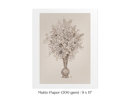 Vase of Flowers Sketch | P384 - Single Art Prints - Piccolo Fiore Prints