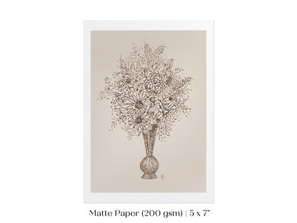 Vase of Flowers Sketch | P384 - Single Art Prints - Piccolo Fiore Prints