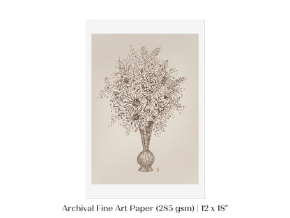 Vase of Flowers Sketch | P384 - Single Art Prints - Piccolo Fiore Prints