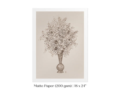 Vase of Flowers Sketch | P384 - Single Art Prints - Piccolo Fiore Prints