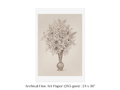 Vase of Flowers Sketch | P384 - Single Art Prints - Piccolo Fiore Prints