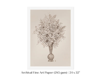 Vase of Flowers Sketch | P384 - Single Art Prints - Piccolo Fiore Prints