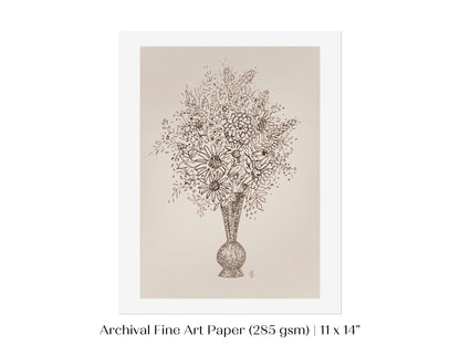 Vase of Flowers Sketch | P384 - Single Art Prints - Piccolo Fiore Prints