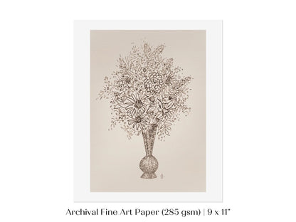 Vase of Flowers Sketch | P384 - Single Art Prints - Piccolo Fiore Prints