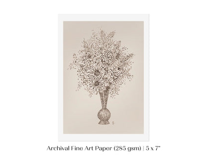 Vase of Flowers Sketch | P384 - Single Art Prints - Piccolo Fiore Prints