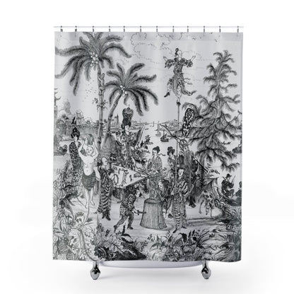 Vintage Chinoiserie Palm Tree Shower Curtain in Black and White - Shower Curtain - Piccolo Fiore Prints