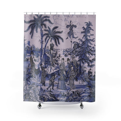 Vintage Chinoiserie Palm Tree Shower Curtain in Turquoise - Shower Curtain - Piccolo Fiore Prints