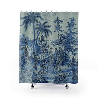 Vintage Chinoiserie Palm Tree Shower Curtain in Turquoise - Shower Curtain - Piccolo Fiore Prints