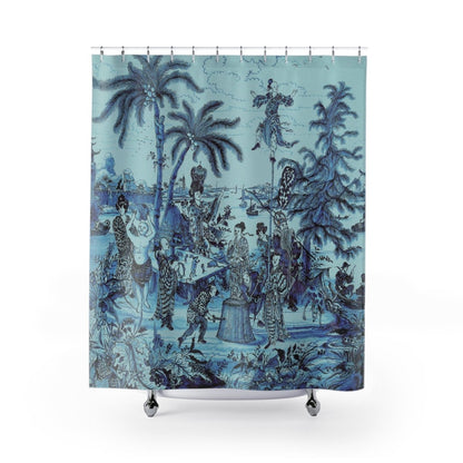 Vintage Chinoiserie Palm Tree Shower Curtain in Turquoise - Shower Curtain - Piccolo Fiore Prints