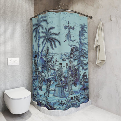 Vintage Chinoiserie Palm Tree Shower Curtain in Turquoise - Shower Curtain - Piccolo Fiore Prints