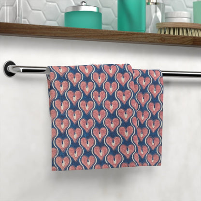 Vintage Painted Hearts in Navy Blue and Pink | Face Towel - Face Towel - Piccolo Fiore Prints