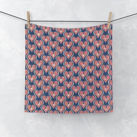 Vintage Painted Hearts in Navy Blue and Pink | Face Towel - Face Towel - Piccolo Fiore Prints