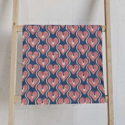 Vintage Painted Hearts in Navy Blue and Pink | Hand Towel - Hand Towel - Piccolo Fiore Prints