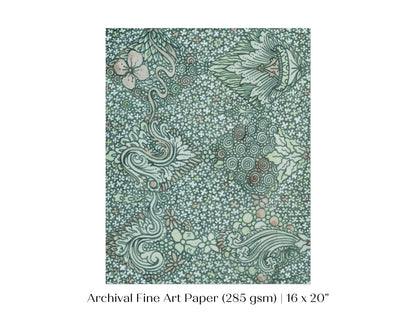 Watercolour Textile Pattern in Teal | P478 - Single Art Prints - Piccolo Fiore Prints