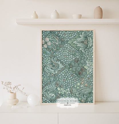 Watercolour Textile Pattern in Teal | P478 - Single Art Prints - Piccolo Fiore Prints