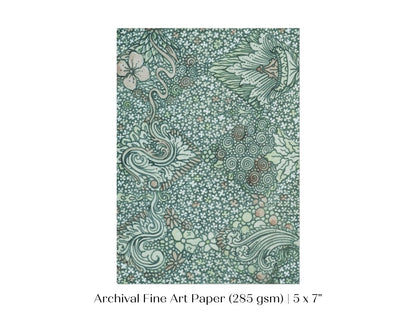 Watercolour Textile Pattern in Teal | P478 - Single Art Prints - Piccolo Fiore Prints