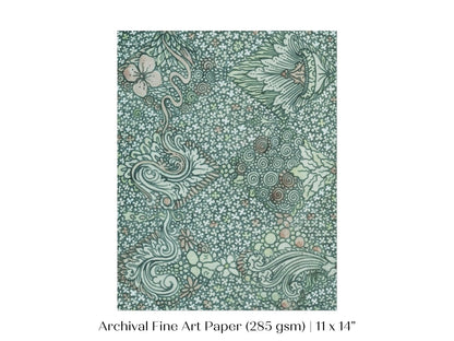 Watercolour Textile Pattern in Teal | P478 - Single Art Prints - Piccolo Fiore Prints